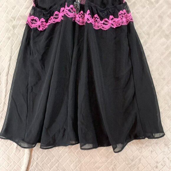 Womans Large Lingerie Top Black Pink Lace Fit & Flare Adjustable Strappy Sleeve - Picture 11 of 11